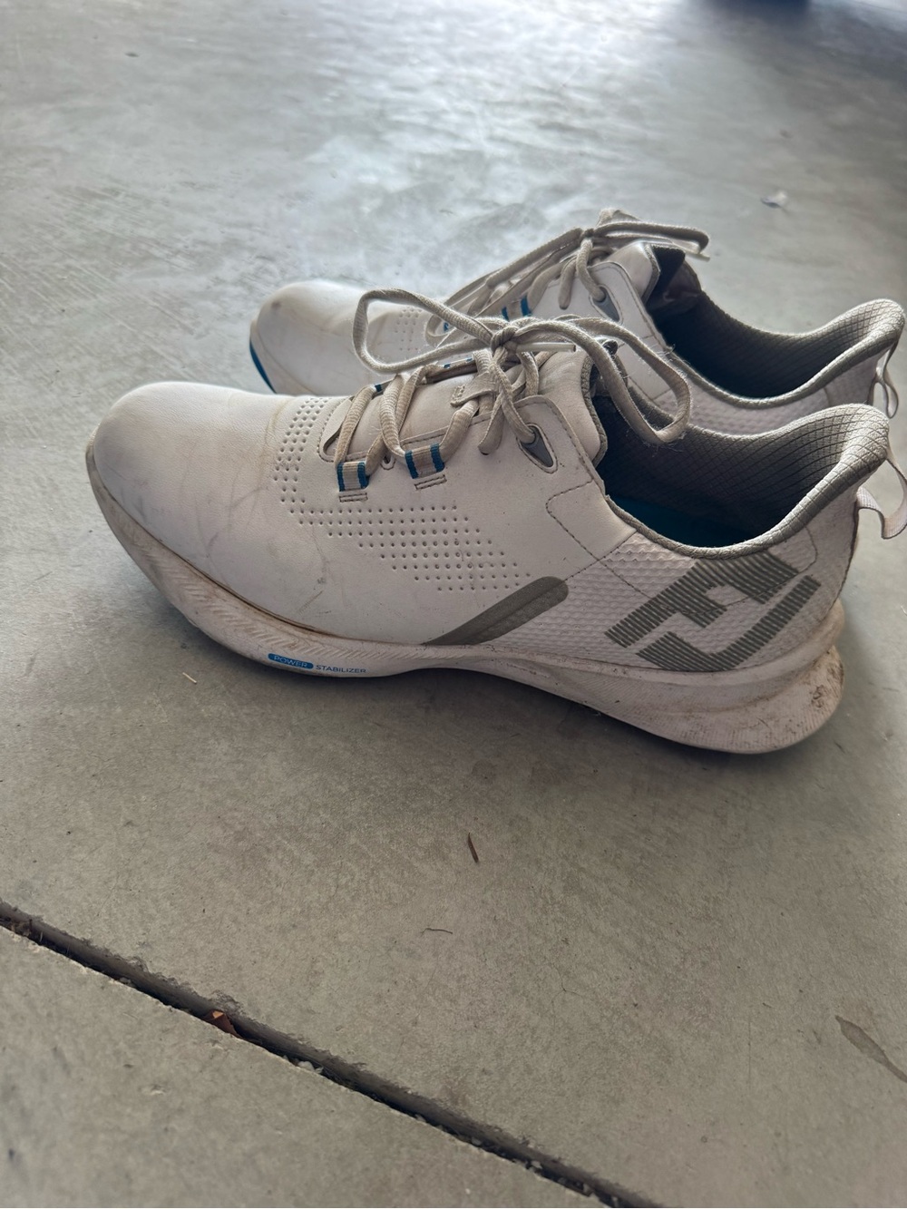 FootJoy White and Light Gray Men's Athletic Golf Shoes with Blue Accents
